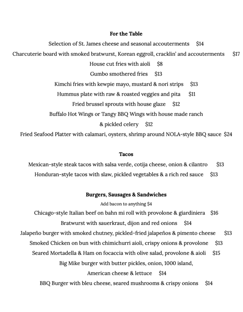 Menu Wine, beer, & Dine